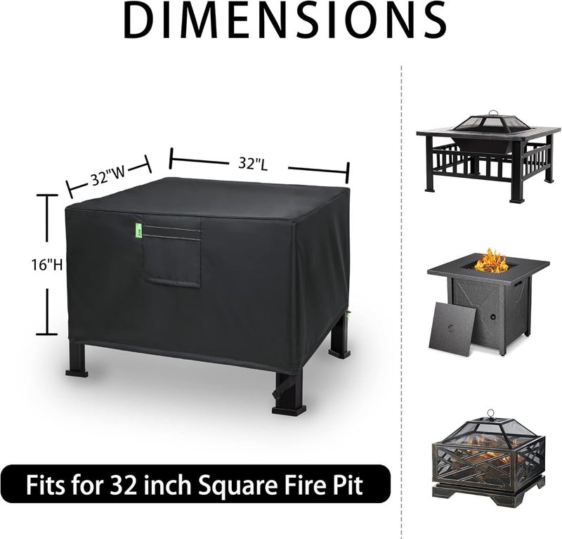 REDRICH Fire Pit Cover Square – Heavy Duty Outdoor Firepit Cover, Full Coverage Patio Outdoor Fireplace Cover, Dustproof Anti UV and Waterproof, 32’’L x 32’’W x 16’’H Black - Image 2